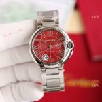 Copy Balloon Blue Cartier Polished Stainless Steel Strap Red Dial Watch